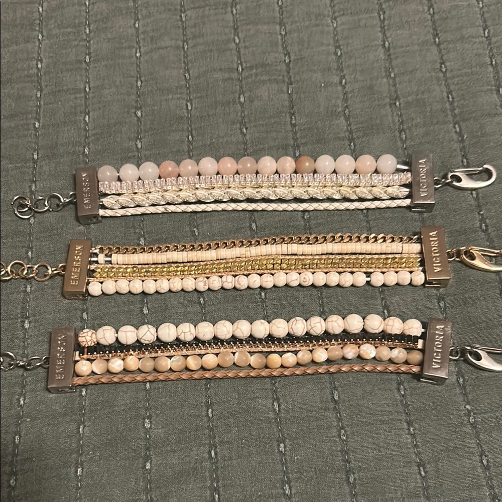 Victoria Emerson Beige and Gold Bracelet Set
